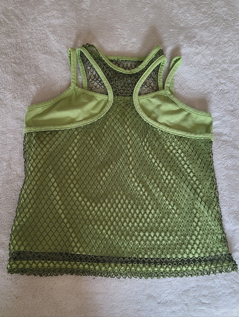 Ted Lapidus Light Green Mesh Fishnet Layerd Racerback Tank Top Size S
